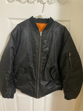 Classic Black Bomber Jacket with Orange Lining